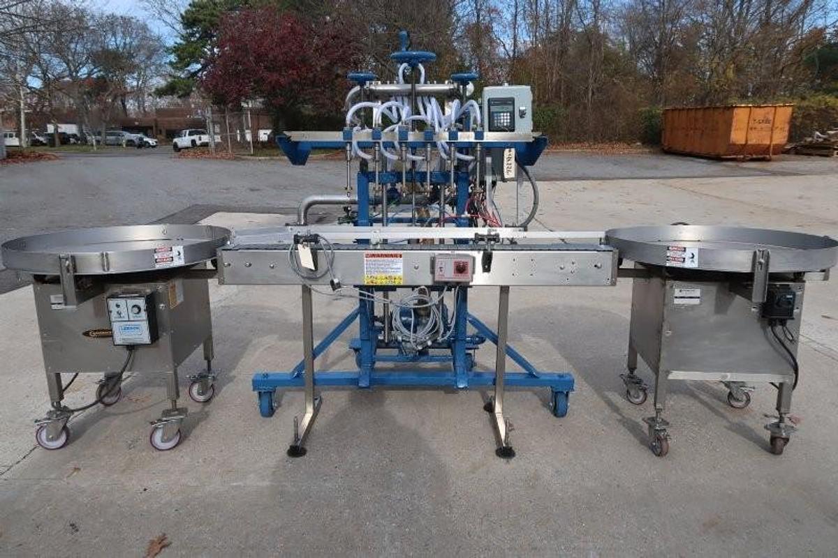 Used Simplex Inline Pressure Gravity Automatic Liquid Filling Machine