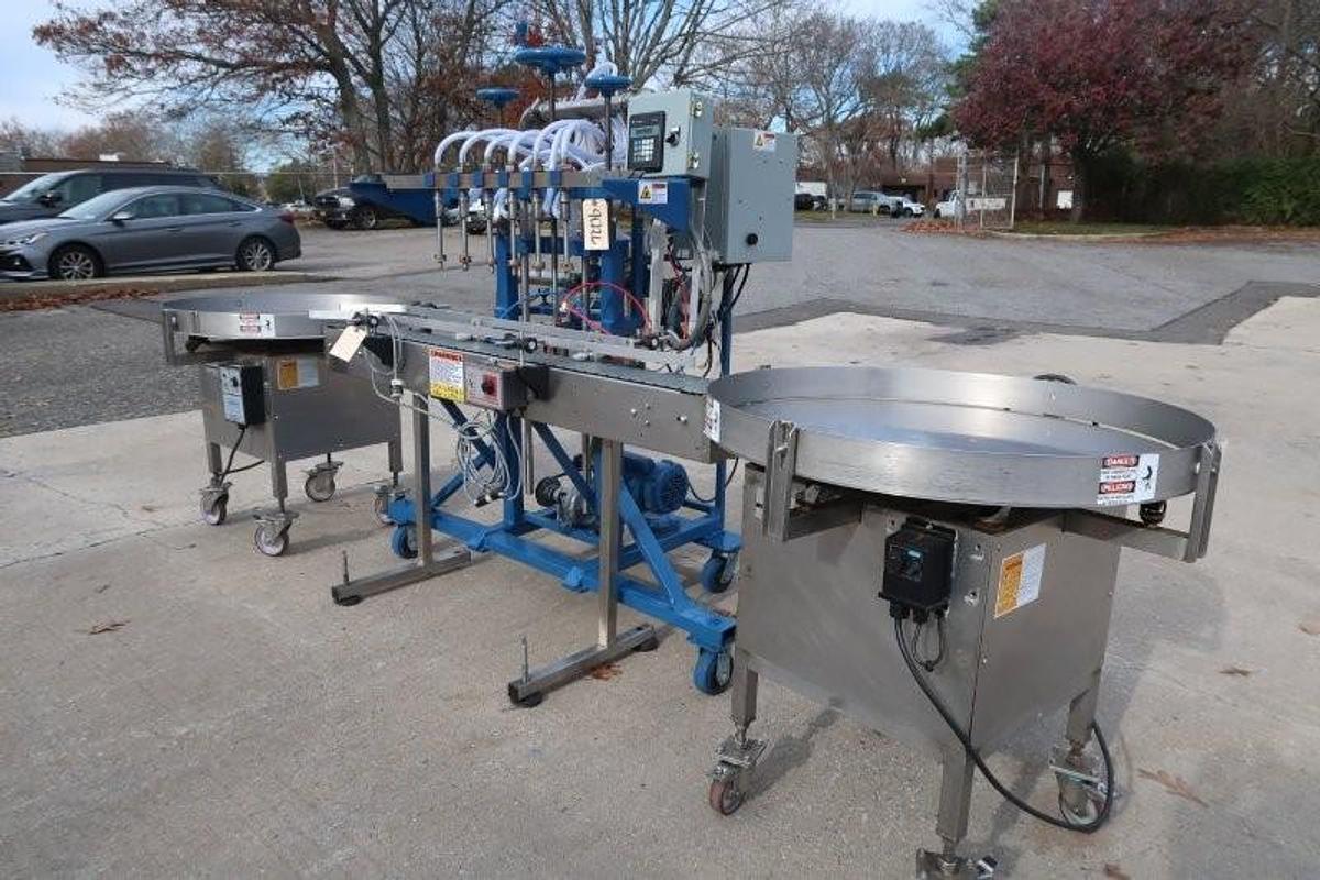 Used Simplex Inline Pressure Gravity Automatic Liquid Filling Machine