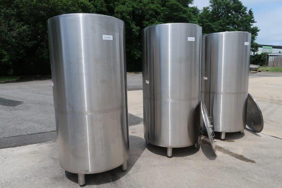 Used 400 Gallon Stainless Sanitary Vertical Jacketed Tanks, (3)