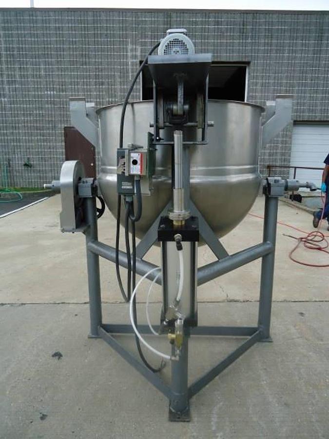Used 150 Gallon Lee Stainless Steel Scraped Surface Tilt Kettle, with tilt out agitation