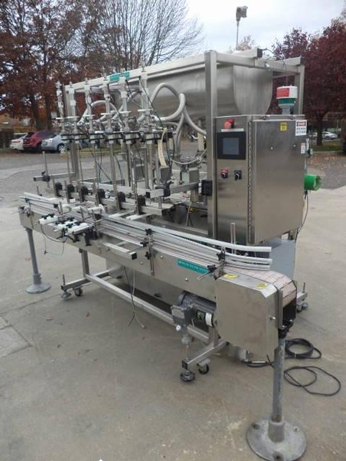 Used Inline Filling Systems Six Spout Servo Positive Displacement Filler