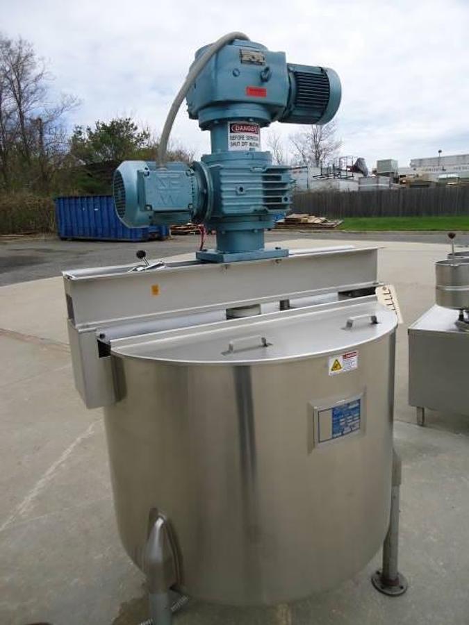 Used 100 Gallon Perma-San 316 Stainless Steel Jacketed Scraper Kettle With High Speed Turbine