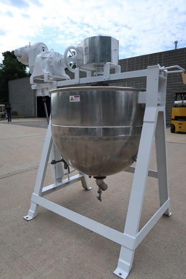 Used 150 Gallon Lee Stainless Jacketed Double Motion Mix Kettle, Tilt Out Agitation