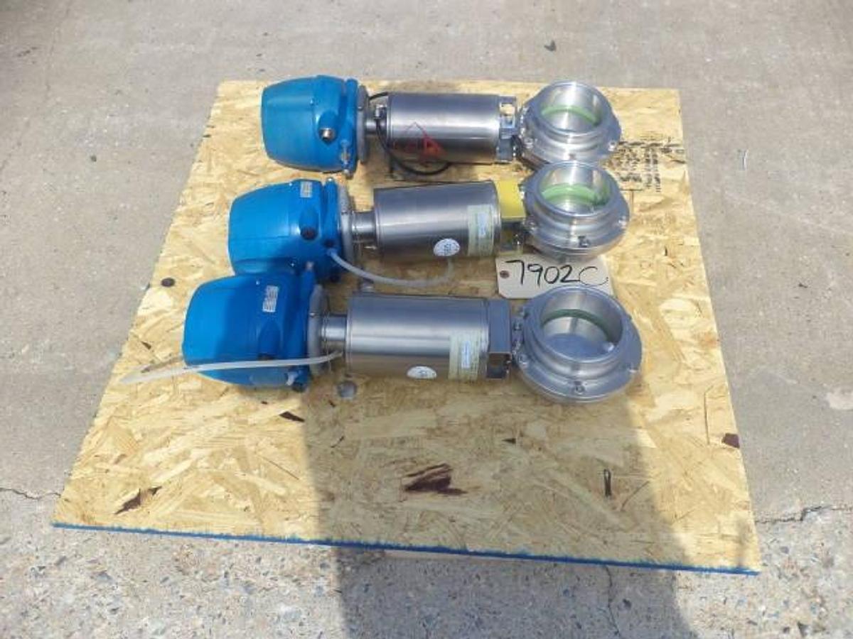 Used GEA Type CCE-OD Air Actuated 4 Inch Diameter Sanitary Butterfly Valves, (3)