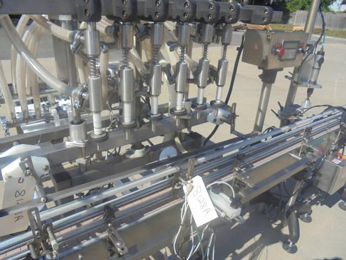 Used Inline Filling Systems “Servo” Six Nozzle Positive Displacement Pump Style Filler