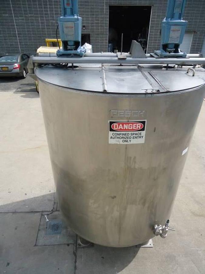 Used 2,200 Gallon Pesch Stainless Steel Vertical Mix Tank, Dished Bottom