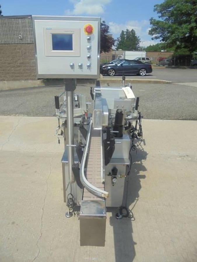 Used DL Tech Automatic Front & Back Labeler, Stainless Steel Cabinetry