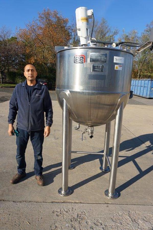 Used 100 Gallon Lee Type 316 SS Hemispherical Kettle, 90 PSI Jacket