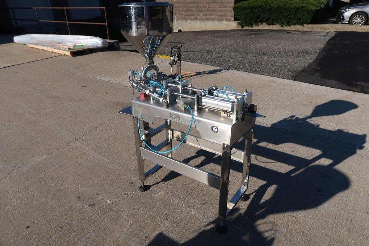 Used Quantitative Dual Head Air Operated Stainless Piston Filler, with Foot Switch