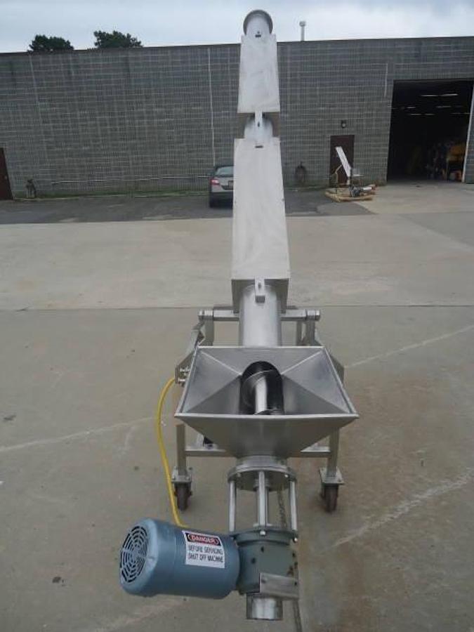 Used 6 inch x 128 inch stainless steel inclined screw conveyor/feeder, portable