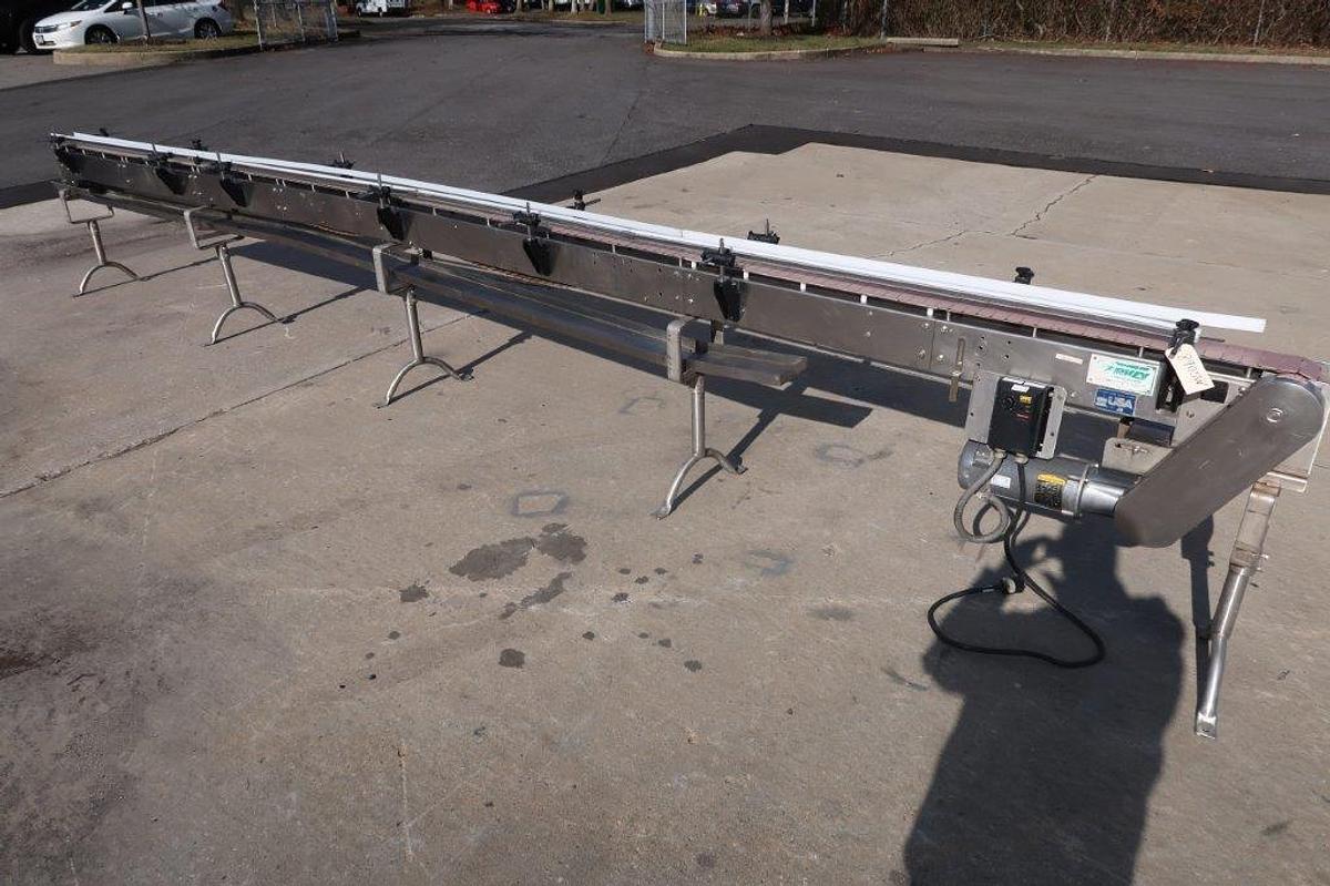 Used Garvey 21 Ft Long Stainless Steel Motorized Bottle Conveyor, Variable Speed
