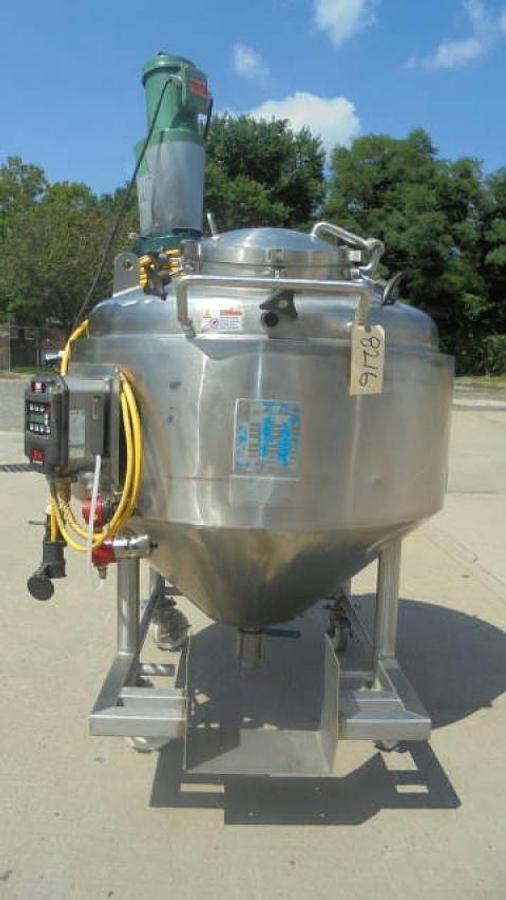 Used 150 Gallon RAS Process Equipment 316SS Jacketed Agitated Pressure Kettle/Reactor, cone bottom