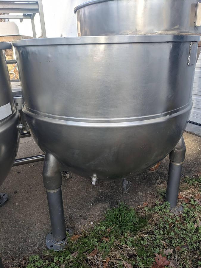 Used 150 Gallon Groen Stainless Steel Hemispherical Jacketed Kettle, 3 In. Tri Clamp Discharge