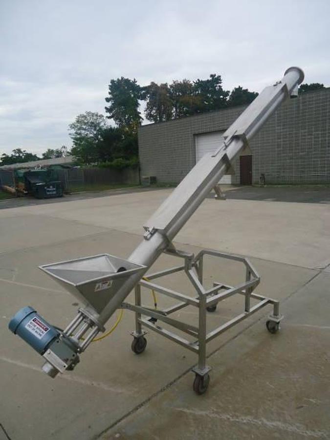 Used 6 inch x 128 inch stainless steel inclined screw conveyor/feeder, portable