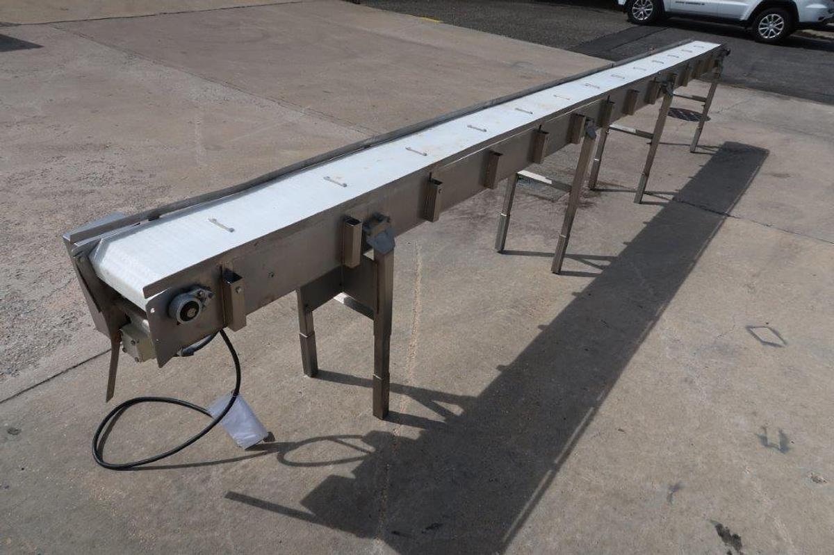 Used 11.5 In. Wide X 21 Ft. Long SS Motorized Conveyor