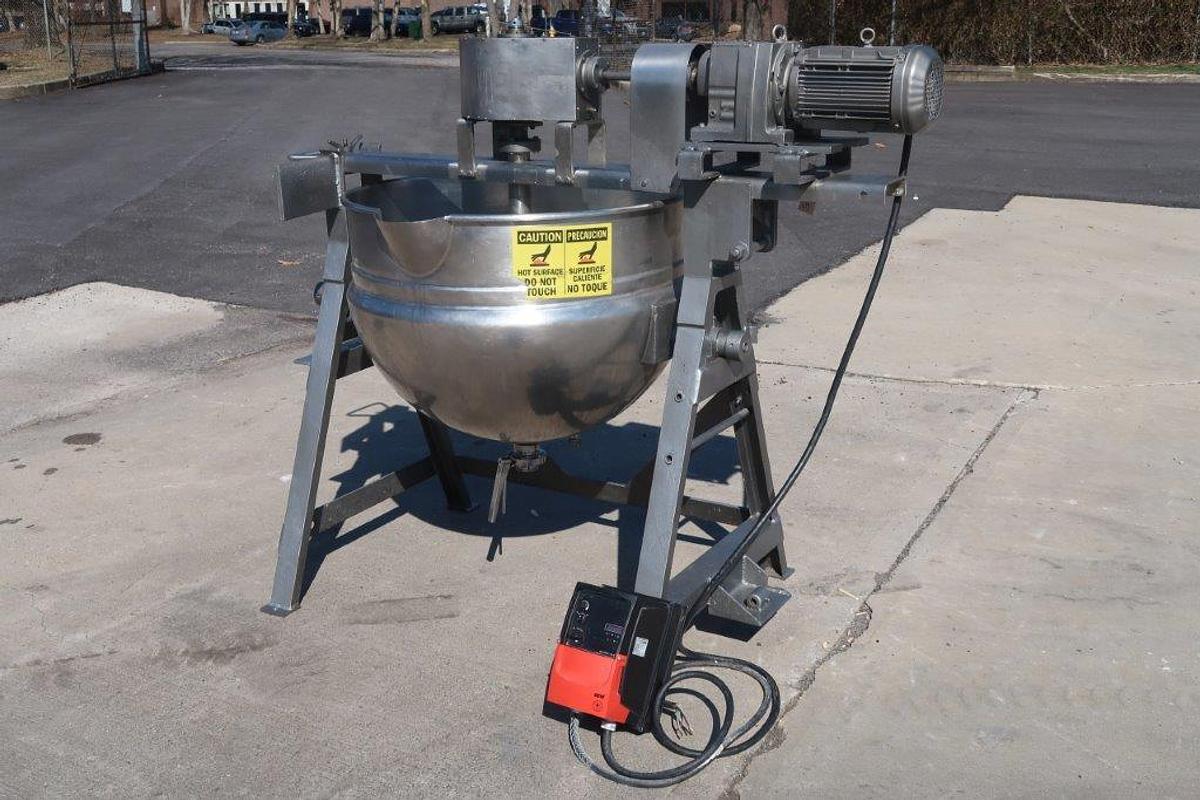 Used 80 Gallon Lee 316 SS Double Motion Scraper Kettle, Tilt Discharge, 100 PSI Jacket