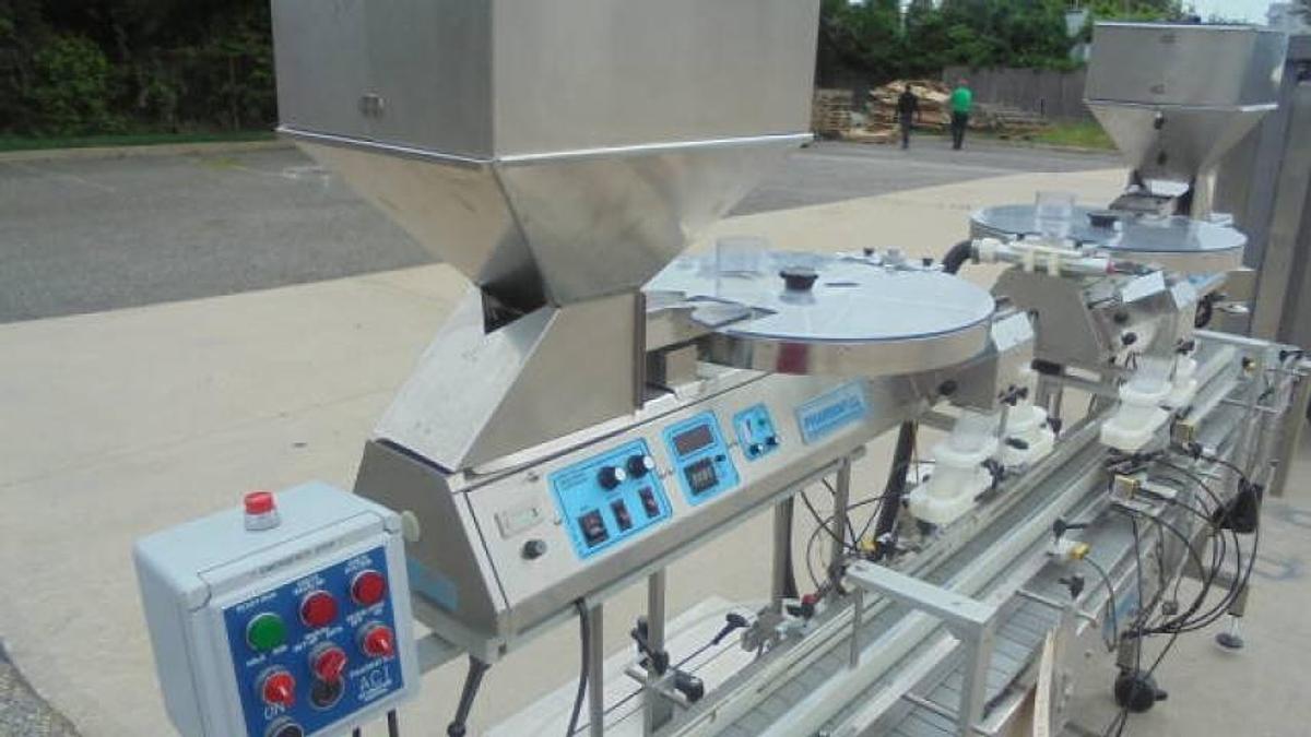 Used Pharmafill/Deitz Dual Head Tablet-Capsule Counter with Motorized Conveyor