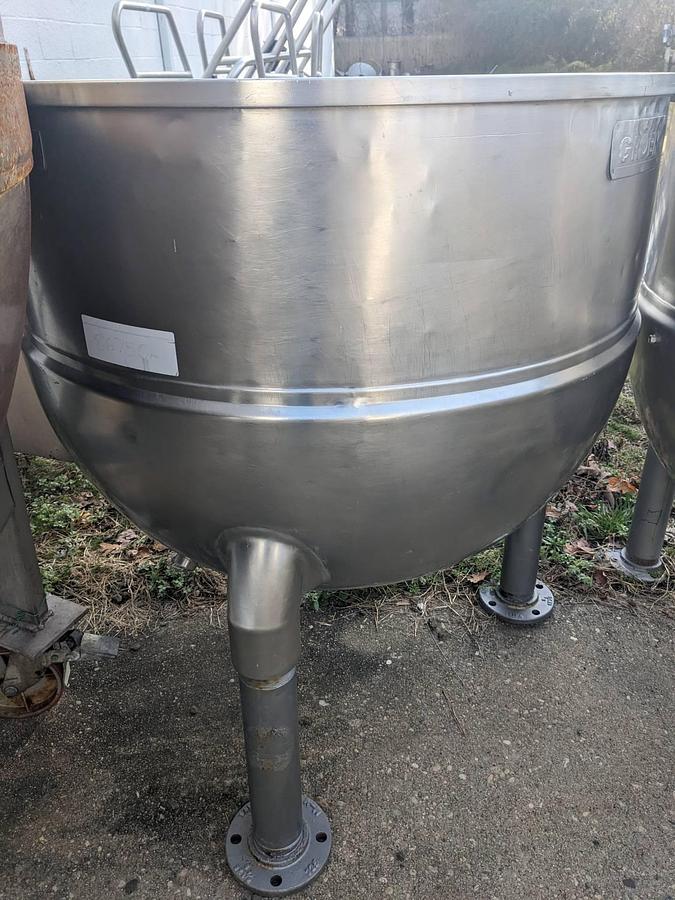 Used 150 Gallon Groen Stainless Steel Hemispherical Jacketed Kettle, 3 In. Tri Clamp Discharge