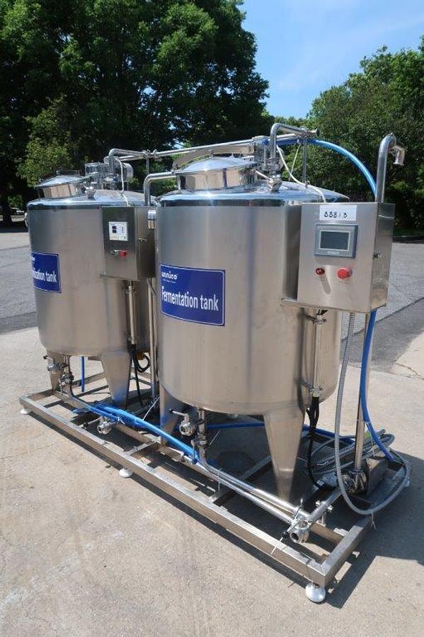 Used Unnico Dual Tank Electric Pasteurizing Mix Tanks, 150 Gallon Each