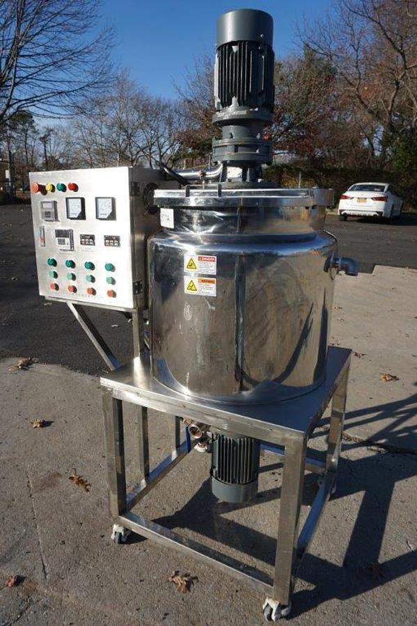 Used 30 Gallon Ailusi Type 316L SS Jacketed Dual Action Kettle/Tank, with Homogenizing