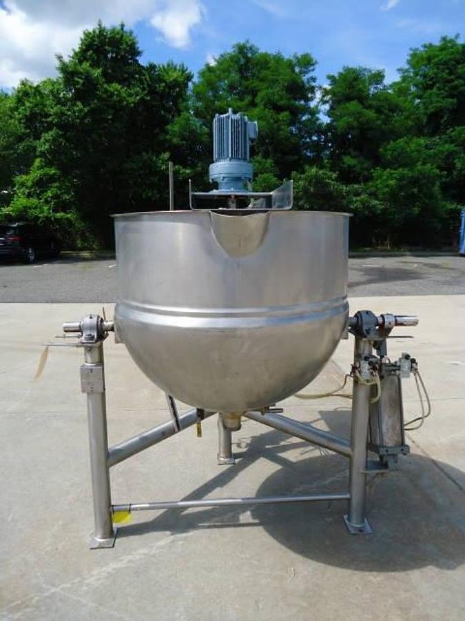 Used 150 Gallon Lee 316 Stainless Steel Tilt Kettle With Scraper Agitation, 125 Psi Jacket