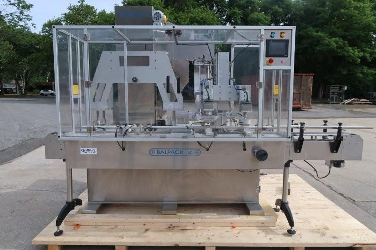 Used Balpack Automatic CEIB Inline Dual Station Chuck Capper