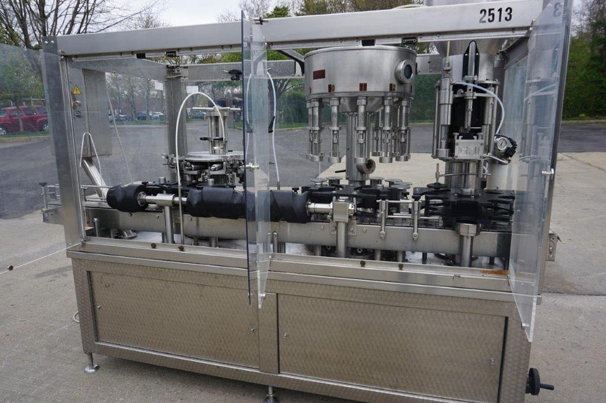 Used GAI 2513 Monoblock Wine Rinsing, Dearation, Filling and Corking Line, 2,000 Bottles/Hour