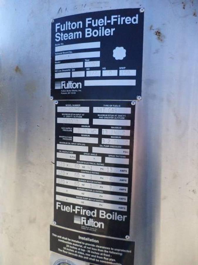 Used Fulton FB-020-F Natural Gas Steam Boiler, stainless shrouding