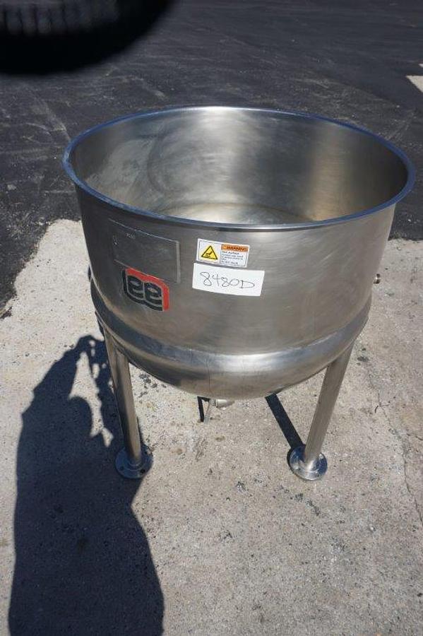 Used 80 Gallon Lee 316 Stainless Steel Hemispherical Kettle, 45 psi Jacket S/N 25686-1-2