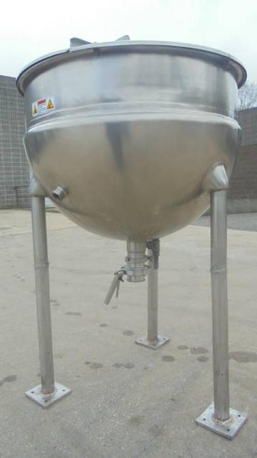 Used 80 Gallon Trinity/Hamilton SS Hemispherical Kettle , 3 inch discharge