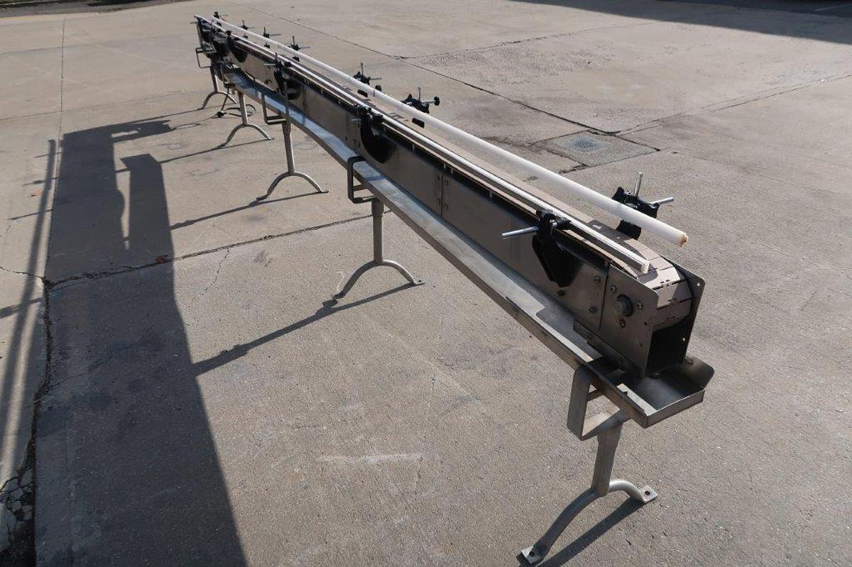 Used Garvey 21 Ft Long Stainless Steel Motorized Bottle Conveyor, Variable Speed