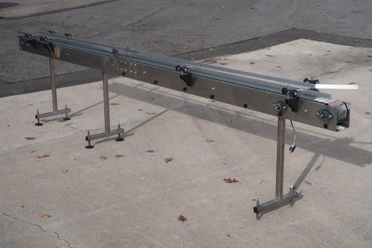 Used 4.5 In. x 14 Ft. Motorized Bottle Conveyor, SS