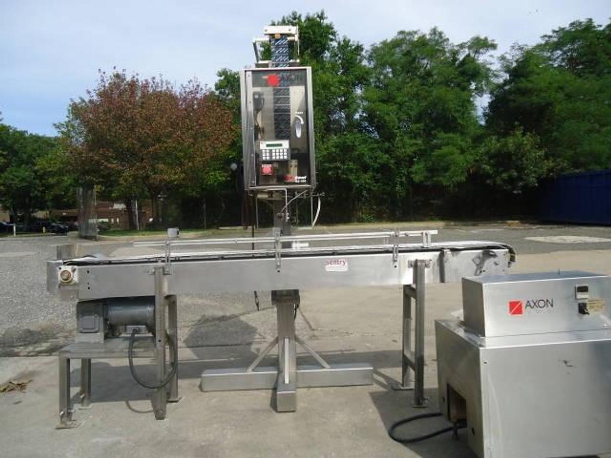 Used Axon EZ-100 Tamper Evident Neck Bander/Sleever With Shrink Tunnel