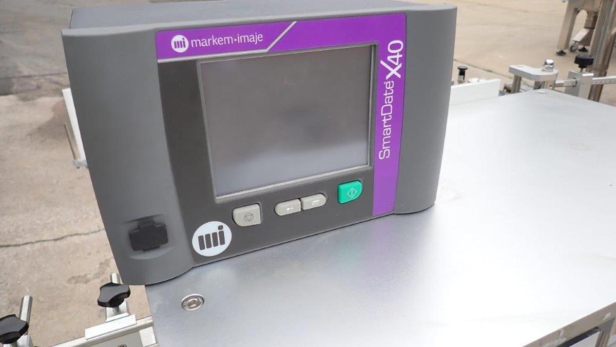 Used Sky Machines Auto Pressure Sensitive Labeler, with Markem Coder