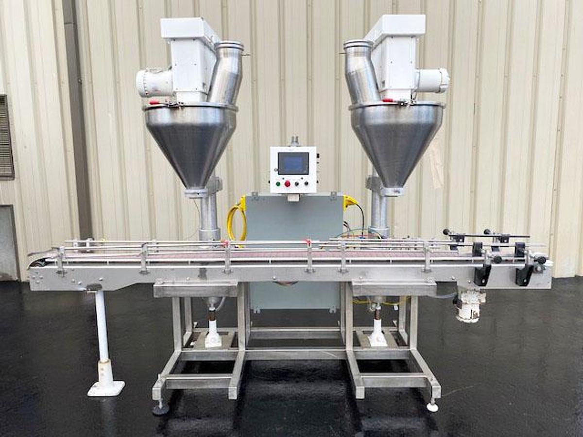 Used Mateer-Burt Neotron Automatic Inline Dual Head Auger Powder Filler