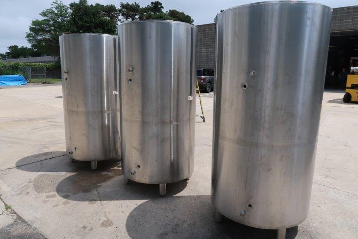 Used 400 Gallon Stainless Sanitary Vertical Jacketed Tanks, (3)