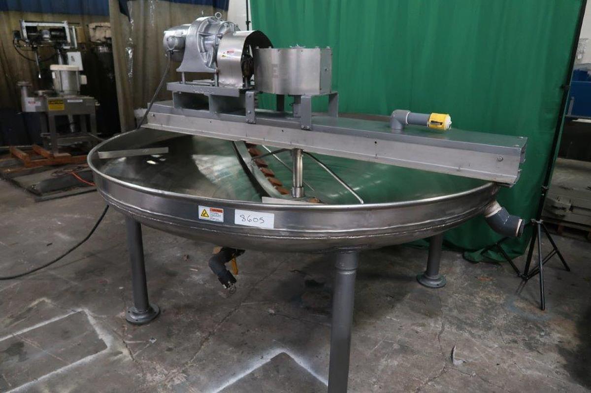 Used Lee Shallow Design Stainless Jacketed Kettle/Pan, Scraped Surface Agitation