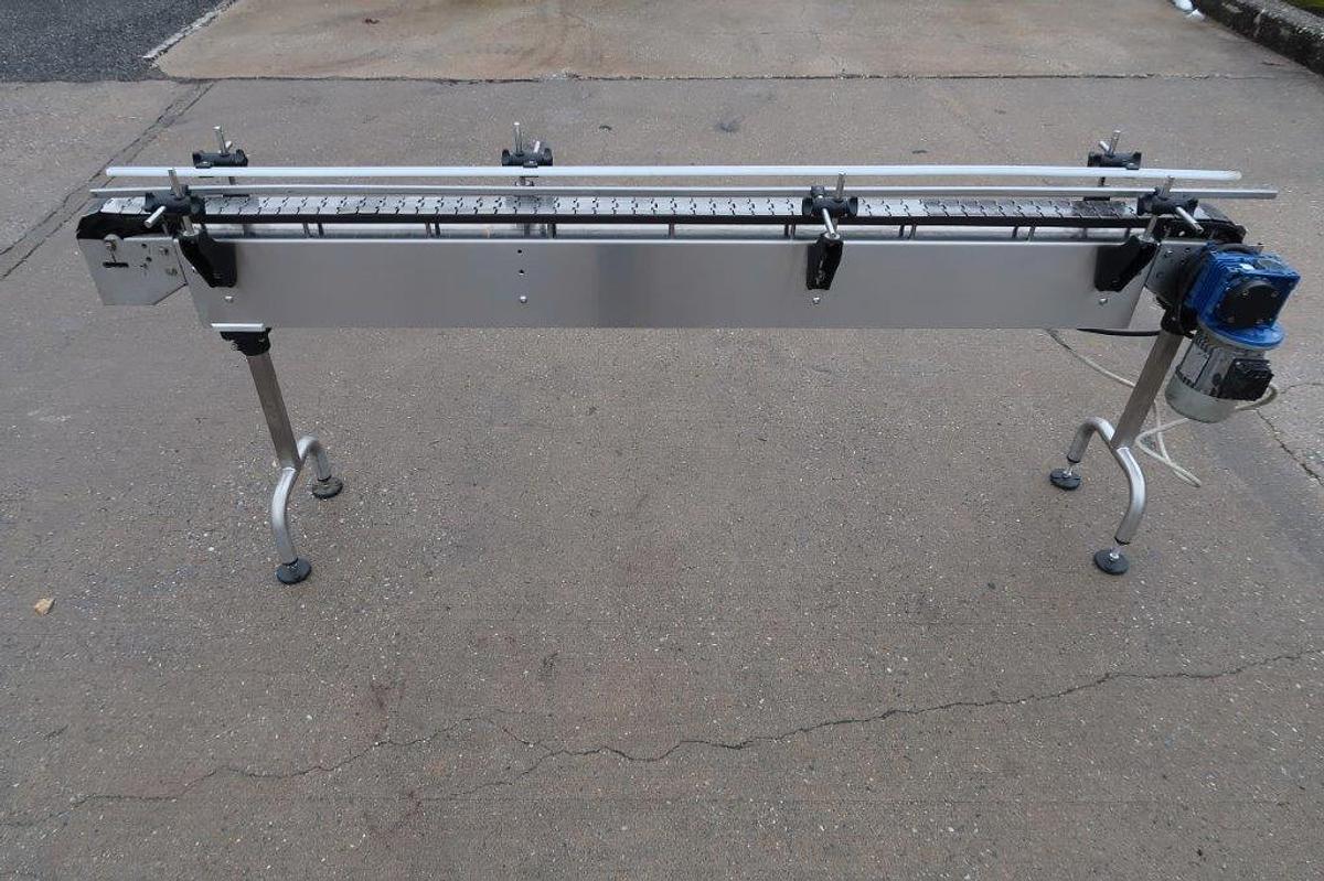 Used 3-1/4 In. Wide X 90 In. Long Stainless Steel Bottle Conveyor, Variable Speed