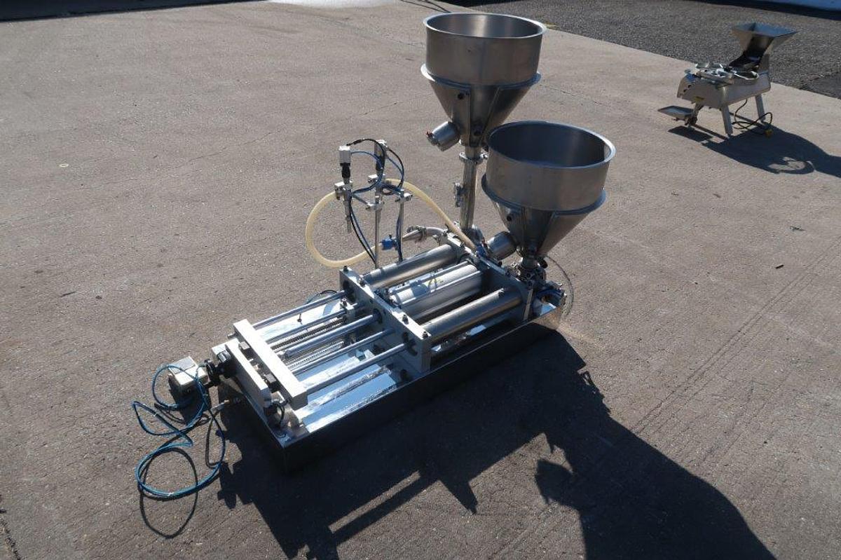 Used Dual Head Tabletop Piston Filler, 3 In. Wide X 15 In. Long Pistons