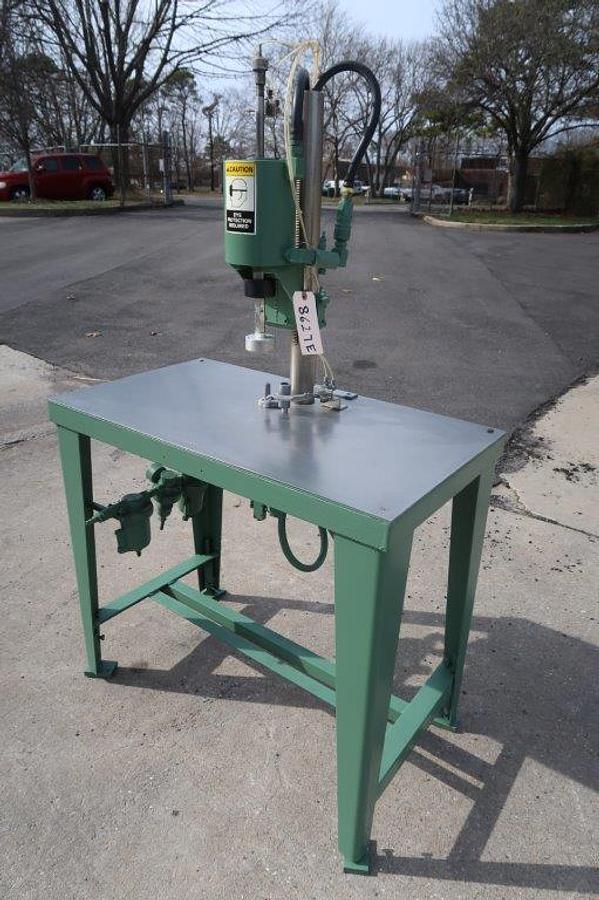 Used JG Bench Top Air Operated Crimper Mounted on Stand