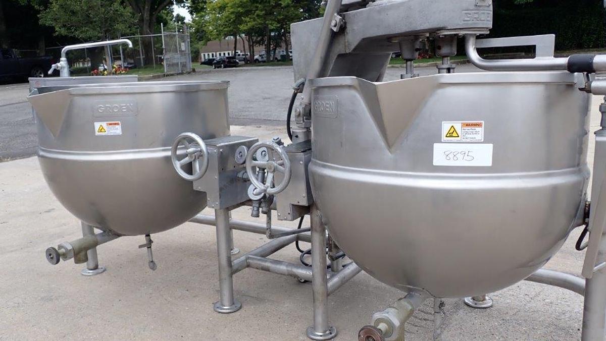Used Groen Dual Kettle Mixing System, 80 Gallon Each