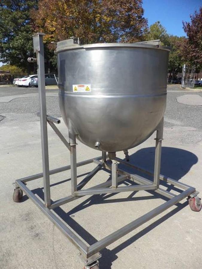Used 100 Gallon Groen Stainless Steel Hemispherical Kettle, 100 PSI Jacket