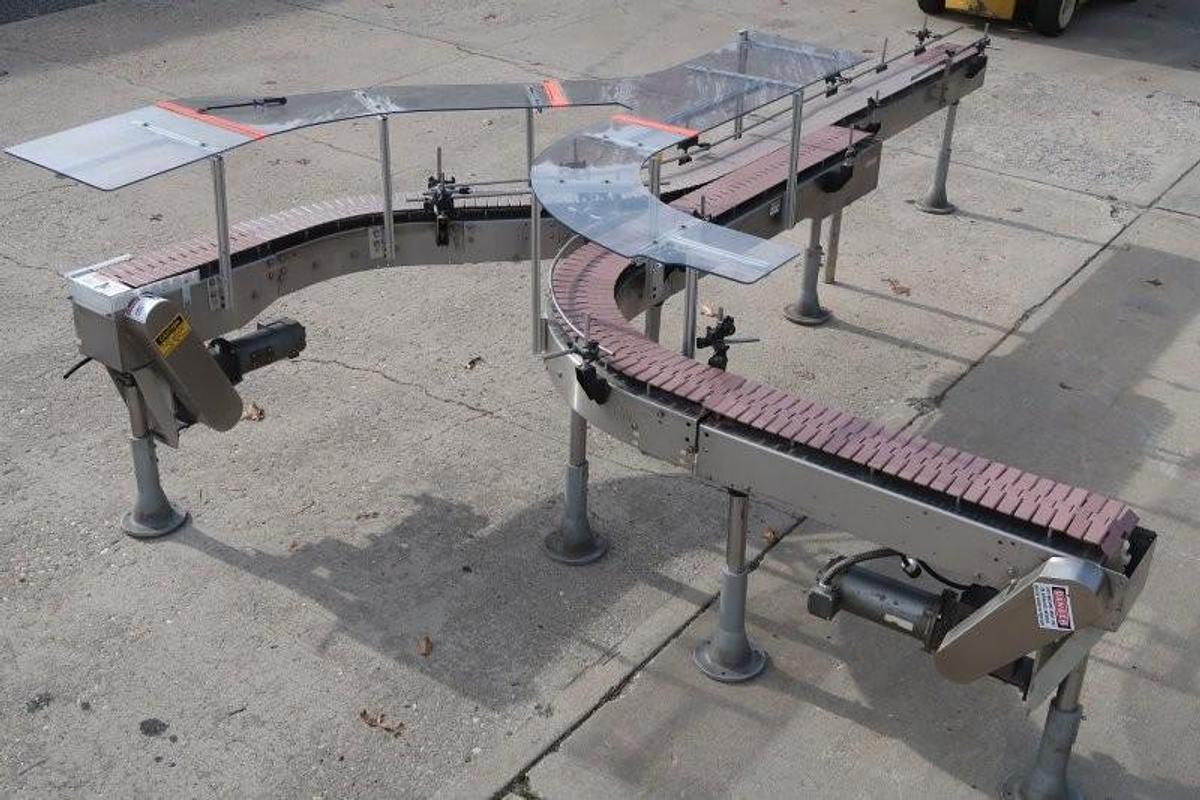 Used Y Shaped Stainless Motorized Bottle Conveyor, 180 In. Long