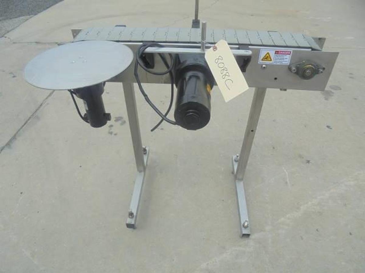 Used 4-1/2 In. Wide X 36 In. Long Stainless Motorized Bottle Conveyor