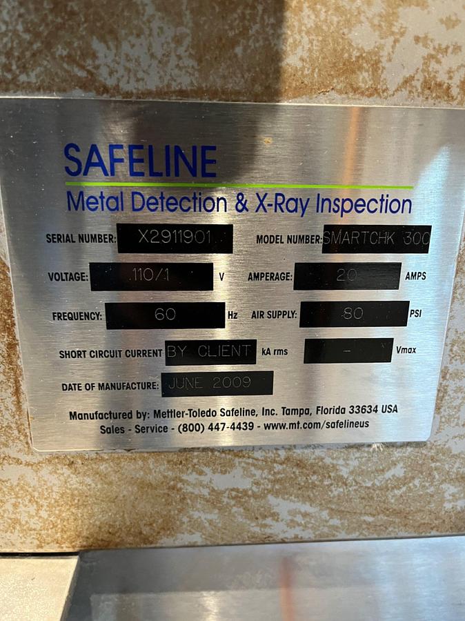 Used Safeline Mettler Toledo "Smartchk 300" Metal Detector, Air Reject