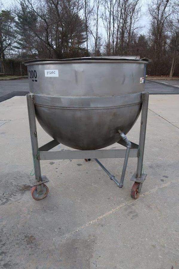 Used 200 Gallon Stainless Steel Jacketed Hemispherical Kettle, Portable