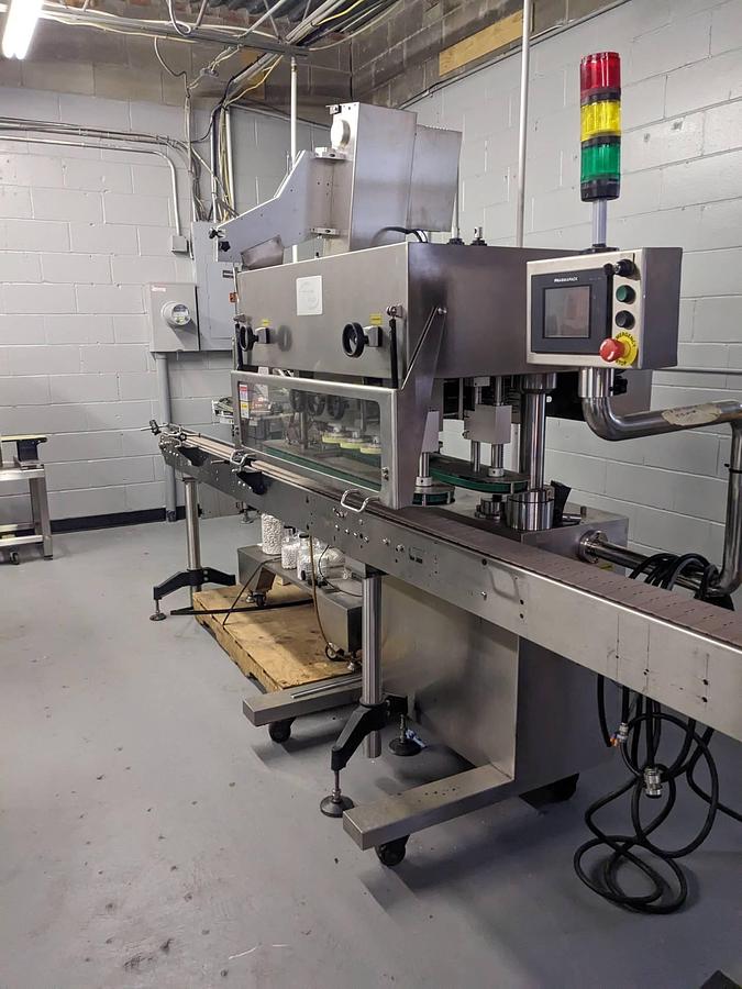 Used Pharmapack Six Spindle Auto Screw Capper, with Waterfall Cap Elevator
