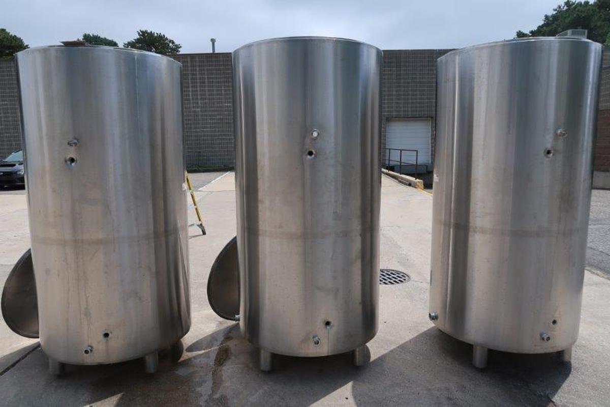 Used 400 Gallon Stainless Sanitary Vertical Jacketed Tanks, (3)