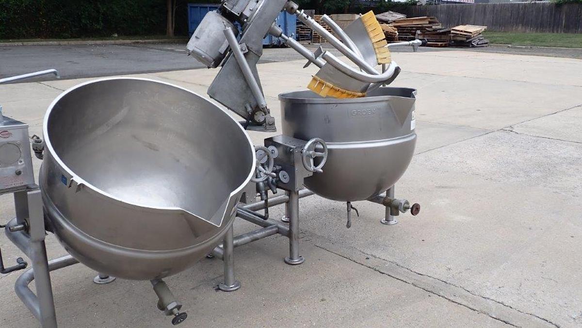 Used Groen Dual Kettle Mixing System, 80 Gallon Each