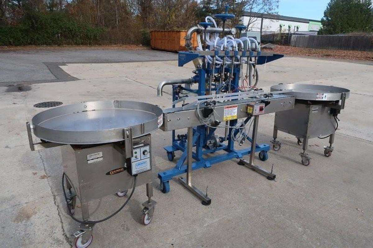Used Simplex Inline Pressure Gravity Automatic Liquid Filling Machine